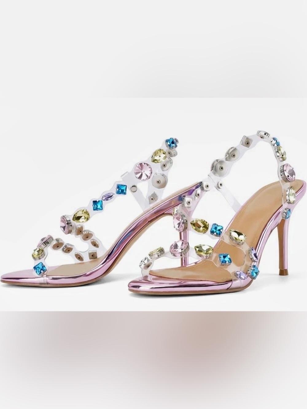 Pink Embellished High Heels 7.5 NIB